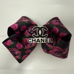 CHANEL Logo Pink Rose Hair Bow